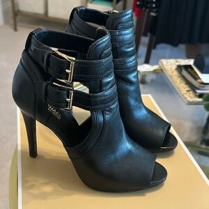 Michael Kors Black Peep-Toe Ankle Boots
